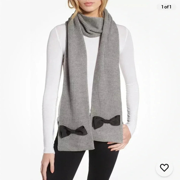 Kate Spade New York Grosgrain Bow Muffler Knit Scarf Black With Black Velvet Bow - Picture 5 of 6